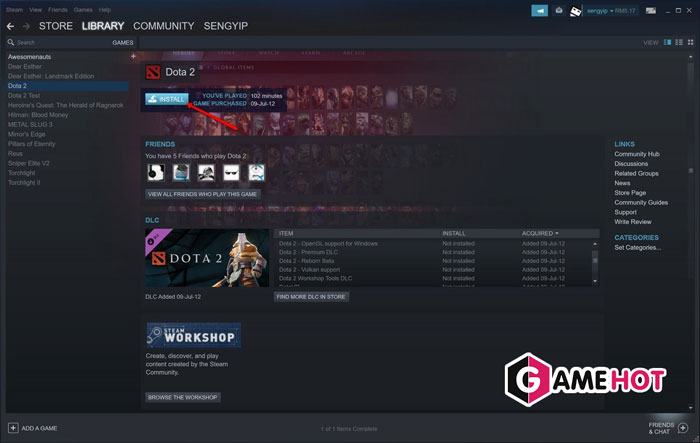 Cài đặt game Dota 2 trên Steam`