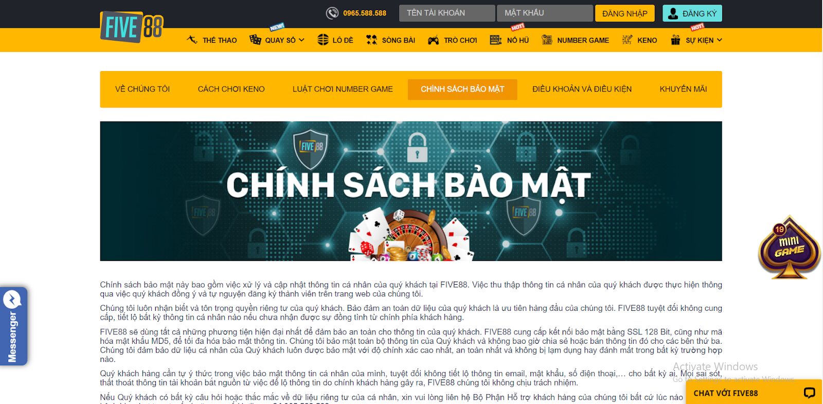 Five88 luôn đãi ngộ và quan tâm người chơi hết mình